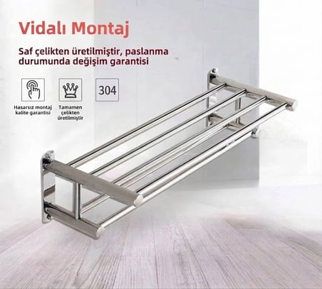 RAFLI HAVLULUK ÇİFT KATLI MODEL 60 CM SS304 PASLANMAZ ÇELİK RENK PARLAK KROM