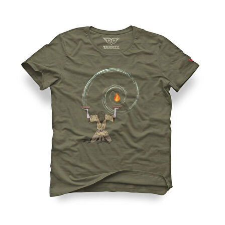 Tarrzz Bilgeliğin Evreni  Tasarım Tişört Sanatsal Baskılı Tişört %100 Pamuklu Haki Yeşili Bisiklet Yaka Kısa Kollu Tasarım Tshirt