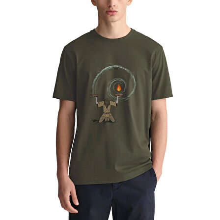 Tarrzz Bilgeliğin Evreni  Tasarım Tişört Sanatsal Baskılı Tişört %100 Pamuklu Haki Yeşili Bisiklet Yaka Kısa Kollu Tasarım Tshirt
