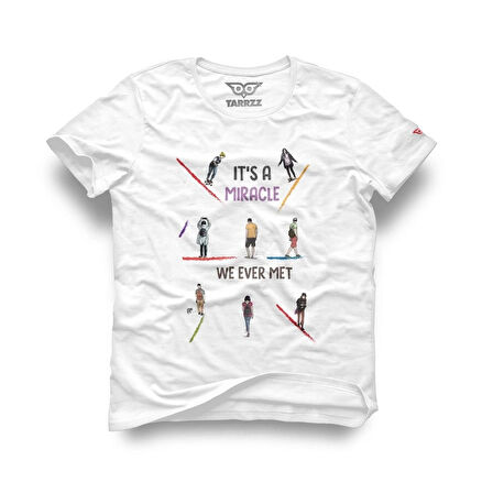 Tarrzz Miracle  Tasarım Tişört Sanatsal Baskılı Tişört %100 Pamuklu Beyaz  Bisiklet Yaka Kısa Kollu Tasarım Tshirt