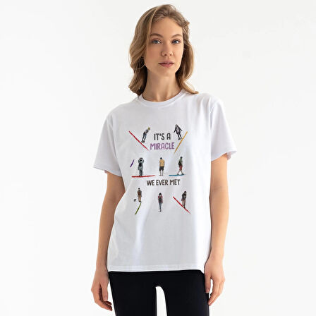 Tarrzz Miracle  Tasarım Tişört Sanatsal Baskılı Tişört %100 Pamuklu Beyaz  Bisiklet Yaka Kısa Kollu Tasarım Tshirt