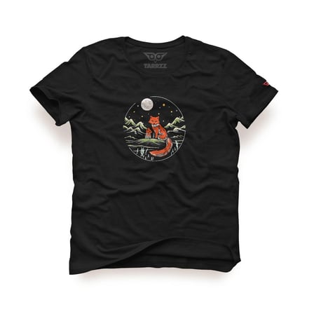 Tarrzz Fox Tasarım Tişört Sanatsal Baskılı Tişört %100 Pamuklu  Siyah Bisiklet Yaka Kısa Kollu Tasarım Tshirt