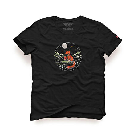 Tarrzz Fox Tasarım Tişört Sanatsal Baskılı Tişört %100 Pamuklu  Siyah Bisiklet Yaka Kısa Kollu Tasarım Tshirt