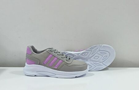 Gri-Pembe Elyesa 07 Bağcıklı Kadın Sneaker Spor Ayakkabısı 