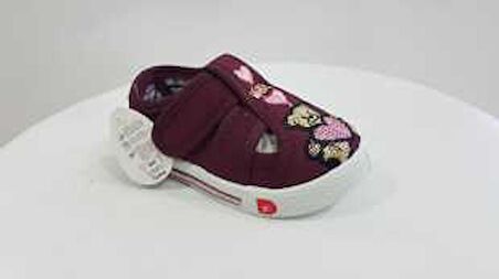 Bordo Dayket Bantlı Unisex Bebe Keten Ayakkabı