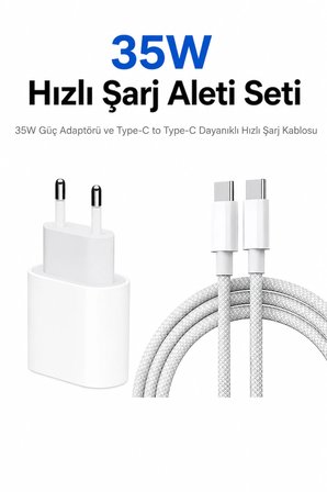 Apple 35w Usb-c Ultra Hızlı Şarj Aleti Seti Iphone 15 - 16 - 17 - Pro - Pro Max Uyumlu