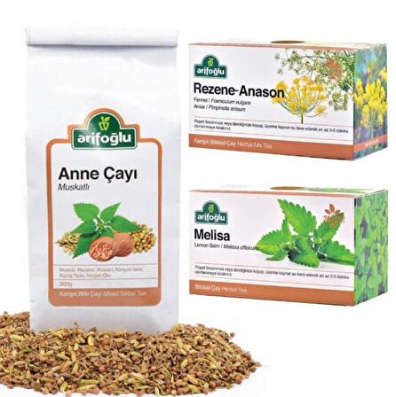 Arifoğlu Anne Çayı 200 G + Rezene Anason Süzen 20 'li + Melisa Süzen 20'li Bitki Çayı