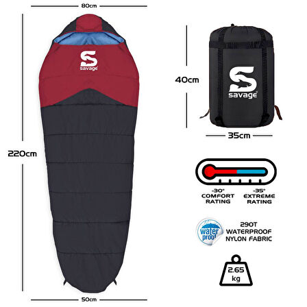 Uyku Tulumu - Peak - Bordo - Extreme -35C° - Savage YS-535