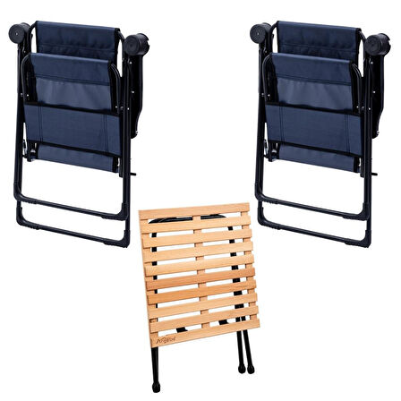2 Adet Katlanır Kamp Sandalyesi ve Masa Seti - Rest - Lacivert - 130 KG Taşıma
