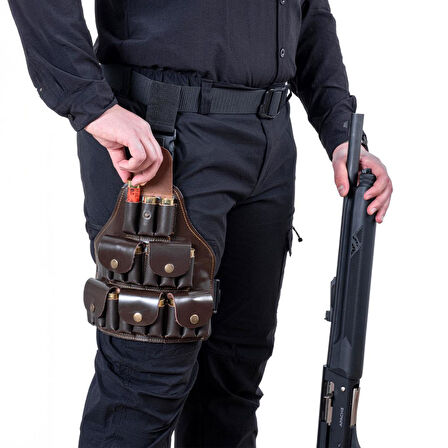 Deri Bacak Fişekliği - Savage - Kahve - 18'li