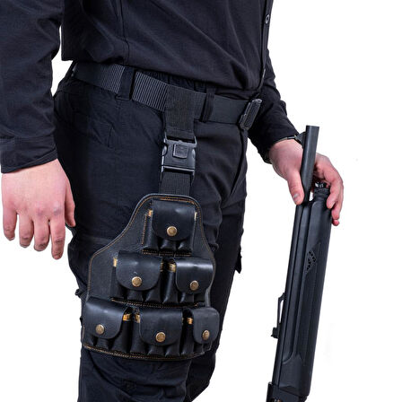 Deri Bacak Fişekliği - Savage - Siyah - 18'li