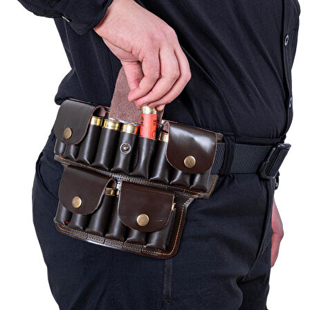 Deri Bel Fişekliği - Savage - Kahve - 15'li