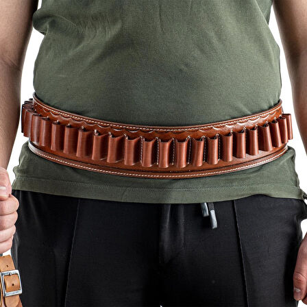 Savage Hakiki Deri Çift Tarafı Açık Fişeklik Kahve 16 CL. (YT-017)