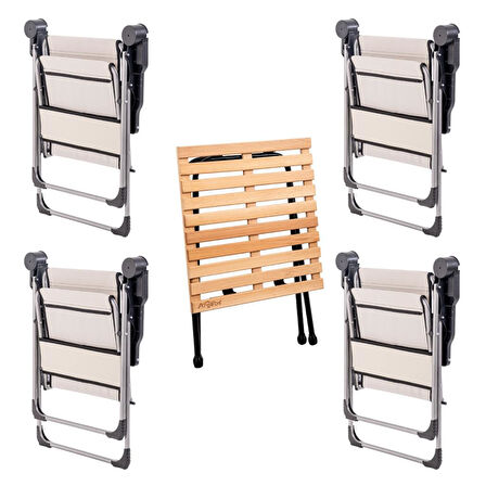 4 Adet Katlanır Kamp Sandalyesi ve Masa Seti - Rock - Bozkır - Bardaklıklı - 140 KG