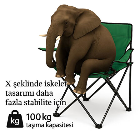 2 Adet Katlanır Kamp Sandalyesi - Piknik Plaj Sandalyesi - (DY.001) - Haki - Taşıma Çantalı