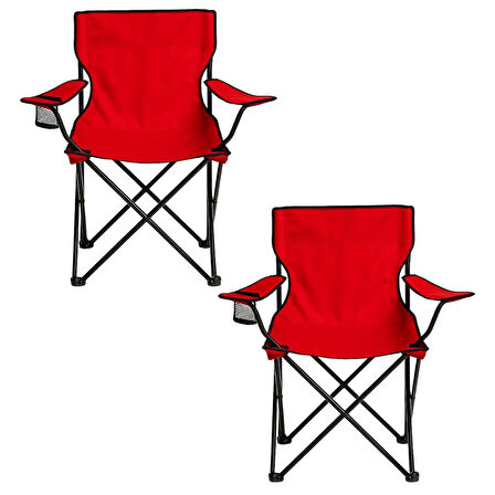 2 Adet Katlanır Kamp Sandalyesi - Piknik Plaj Sandalyesi - (DY.001) - Kırmızı - Taşıma Çantalı