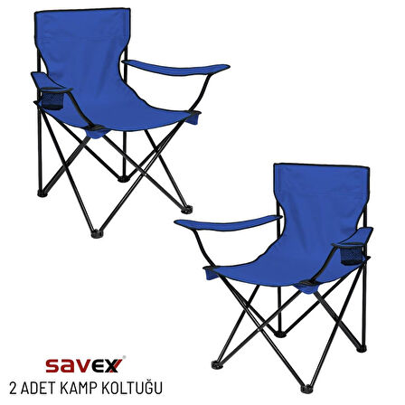 2 Adet Katlanır Kamp Sandalyesi - Piknik Plaj Sandalyesi - (DY.001) - Lacivert - Taşıma Çantalı