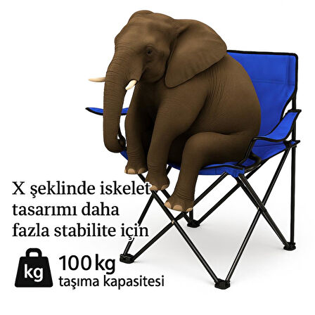 2 Adet Katlanır Kamp Sandalyesi - Piknik Plaj Sandalyesi - (DY.001) - Lacivert - Taşıma Çantalı