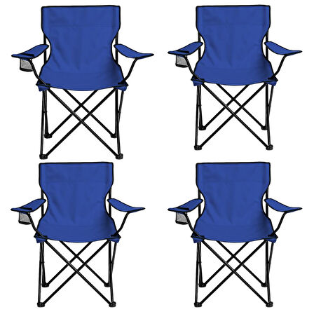 4 Adet Katlanır Kamp Sandalyesi - Piknik Plaj Sandalyesi - (DY.001) - Lacivert - Taşıma Çantalı