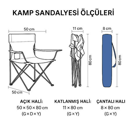 4 Adet Katlanır Kamp Sandalyesi - Piknik Plaj Sandalyesi - (DY.001) - Lacivert - Taşıma Çantalı