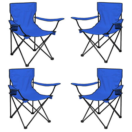 4 Adet Katlanır Kamp Sandalyesi - Piknik Plaj Sandalyesi - (DY.001) - Mavi - Taşıma Çantalı
