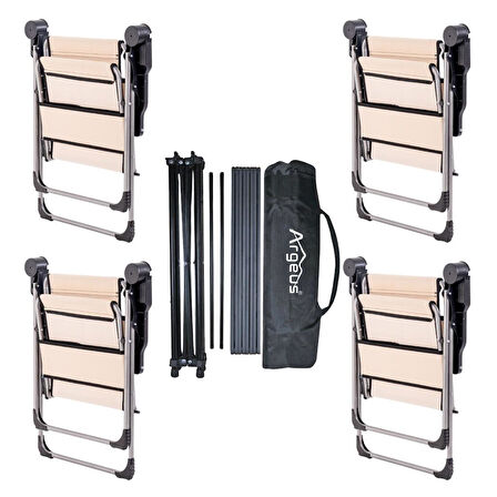 4 Adet Katlanır Kamp Sandalyesi ve Alüminyum Masa Seti - Rock Dark - Kapadokya - Taşıma Çantalı