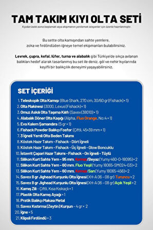 Tam Takım Kıyı Olta Seti - 270cm Kamış 30-60GR / 3000'lik Lexus Olta Makinesi - Taşıma Çantalı