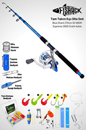 Tam Takım Kıyı Olta Seti - 270cm Kamış 30-60GR / 3000'lik Supreme Olta Makinesi - Taşıma Çantalı