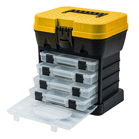 Tabureli Balıkçı Takım Çantası - 4 Çekmeceli - Sarı