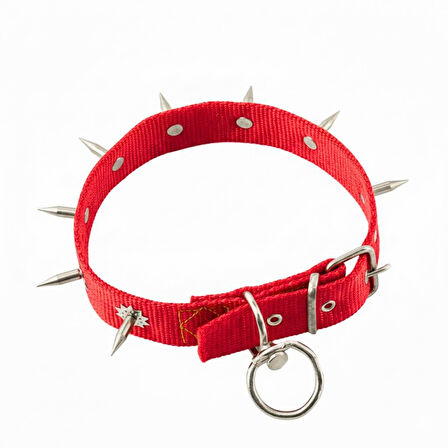 Dokuma Çivili Köpek Boyun Tasması - 4*70 cm - Kırmızı