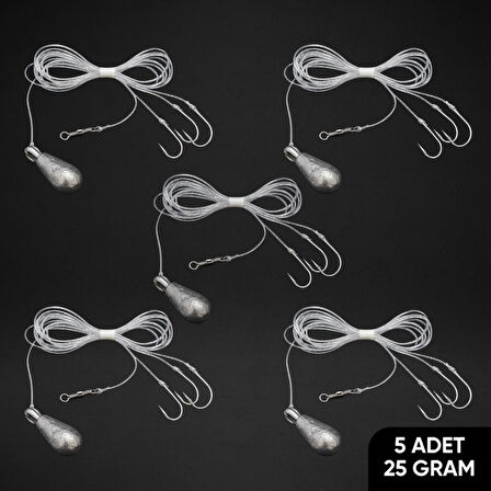 3 İğneli Kurşunlu Beden Takımı - Dip Beden Oltası - Fırdöndülü - 25 gr - 5 Adet