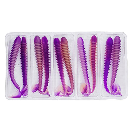 Silikon Kurt Yem - 4,2g 105mm - Turna/Levrek Silikonu - 1 Adet - Mor/Beyaz - Karides Kokulu