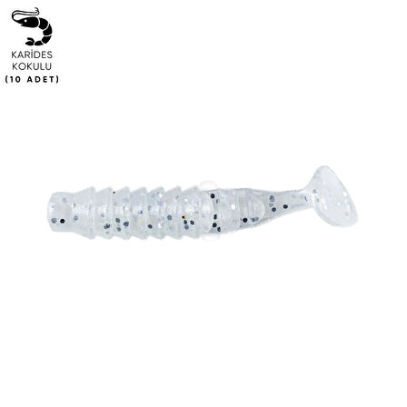 Silikon Kurt Yem - 1,5g 45mm - Fishack - 10 Adet - Simli Beyaz - Karides Kokulu