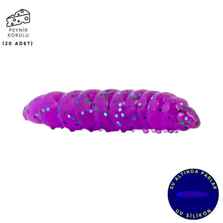 Silikon Kurt Yem - Fishack - 35mm - Peynir Kokulu - 20 Adet - Purple - UV - Trout Bait