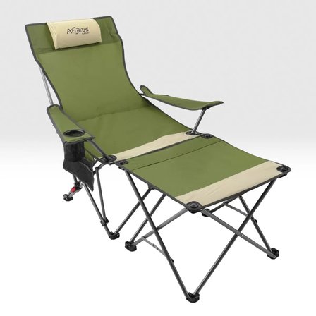 Sırt Ayarlı Katlanabilir Kamp Sandalyesi - 4 Kademeli - Lounge - Haki/Kum - Katlanır Şezlong