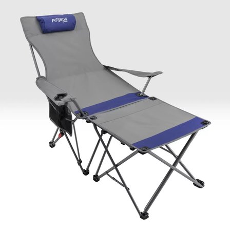 Sırt Ayarlı Katlanabilir Kamp Sandalyesi - 4 Kademeli - Lounge - Gri/Mavi - Katlanır Şezlong