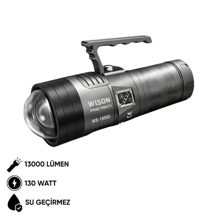 WISON WS-15500 Profesyonel Uzun Menzilli El Feneri | 13.000 Lümen – 130W – 32.000 Mah