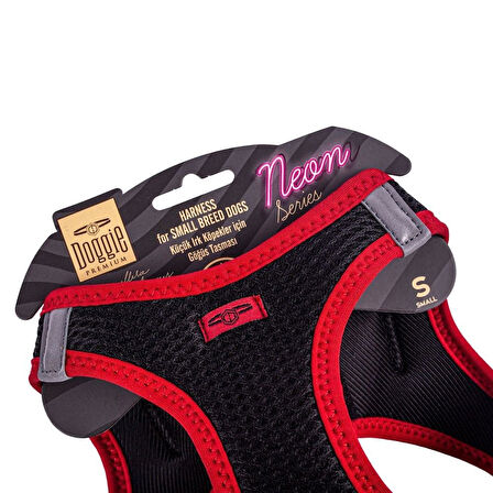 Doggie Havalı Dokuma Neon Küçük Irk Göğüs Tasması Kırmızı 32-38 cm (ANG-S)