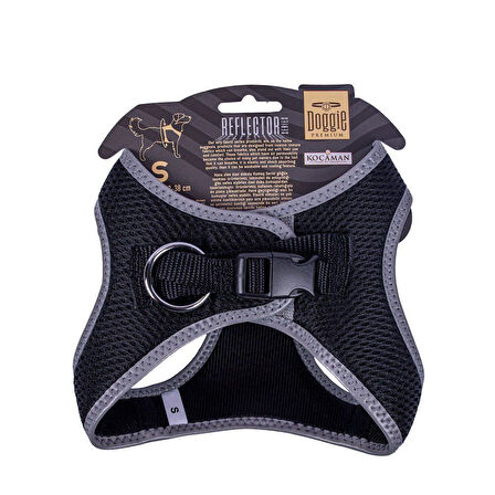 Doggie Havalı Dokuma Reflektörlü Küçük Irk Göğüs Tasması Siyah 32-38 cm (ARG-S)