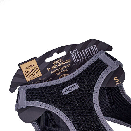 Doggie Havalı Dokuma Reflektörlü Küçük Irk Göğüs Tasması Siyah 32-38 cm (ARG-S)