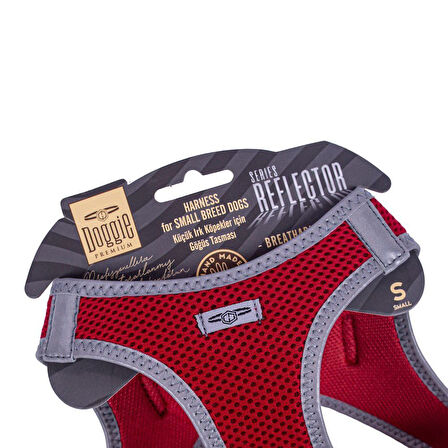 Doggie Havalı Dokuma Reflektörlü Küçük Irk Göğüs Tasması Red 32-38 cm(ARG-S)