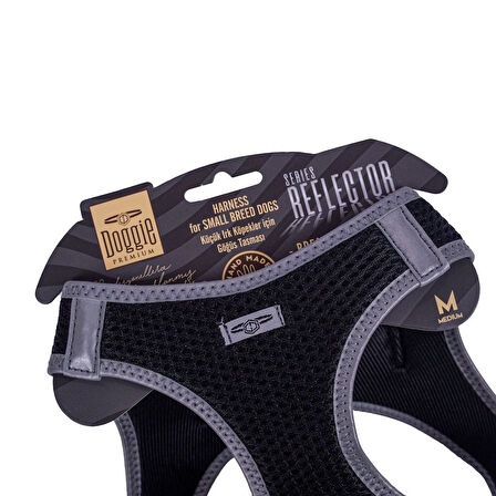 Doggie Havalı Dokuma Reflektörlü Küçük Irk Göğüs Tasması Siyah 38-44 cm (ARG-M)