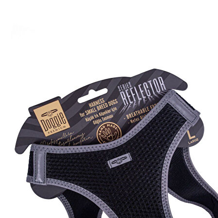 Doggie Havalı Dokuma Reflektörlü Küçük Irk Göğüs Tasması Siyah 42-48 cm (ARG-L)