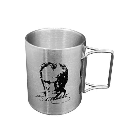 Katlanabilir Saplı Çelik Kupa Bardak - Orcamp - 180 ml - Atatürk (OUT-1800)