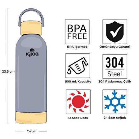 Çelik Pro Termos - Igloo - Hydrate - 500ml - Gri - 205694