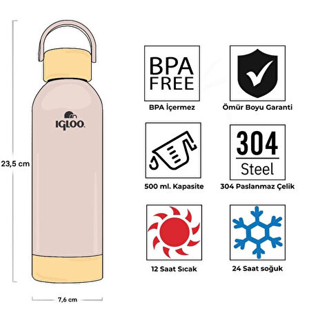 Çelik Pro Termos - Igloo - Hydrate - 500ml - Bej - 205694