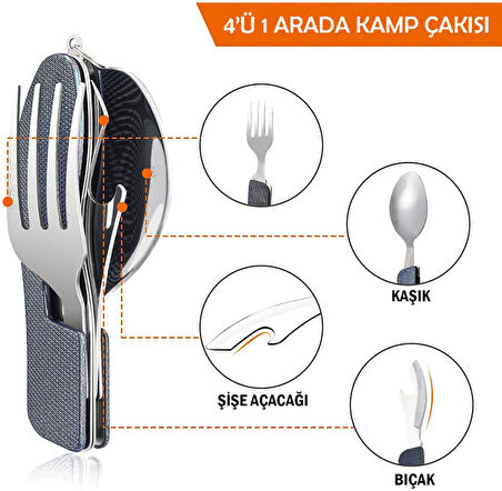 Kamp Çatal&Kaşık&Bıçak Seti - Orcamp - Siyah (OUT-1350)