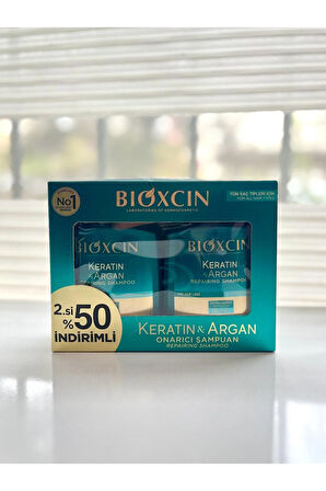 Keratin & Argan Onarıcı Şampuan 300 ml - Yıpranmış ve Hasar Görmüş Saçlar 2 Li Avantaj Paket