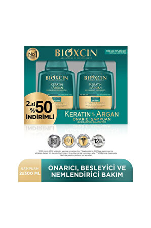 Keratin & Argan Onarıcı Şampuan 300 ml - Yıpranmış ve Hasar Görmüş Saçlar 2 Li Avantaj Paket