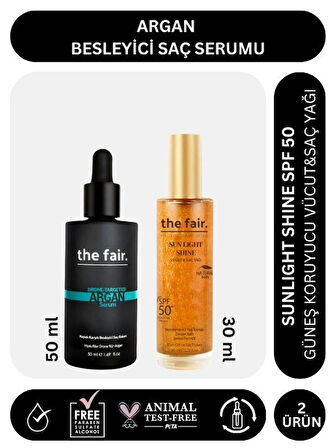 the fair. Argan Besleyici Saç Serumu 50 ml ve Sunlight Shine SPF 50 Güneş Koruyucu Saç Yağı 30 ml